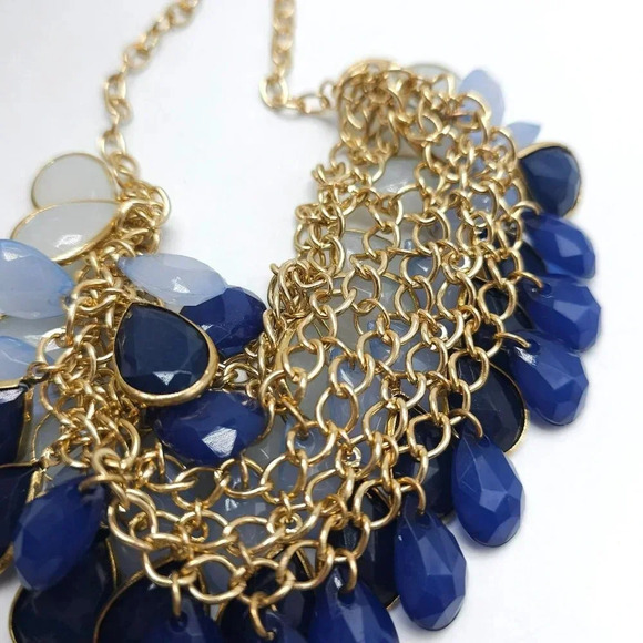 Charming Charlie Three Blue Toned Acrylic Bib Bling Necklace 21" - Picture 4 of 6